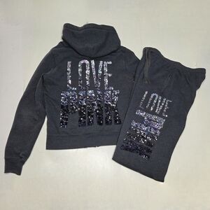 Victoria's Secret VS PINK 2013 Ombre Bling Zip Hoodie Jogger Pant Set Gray Small